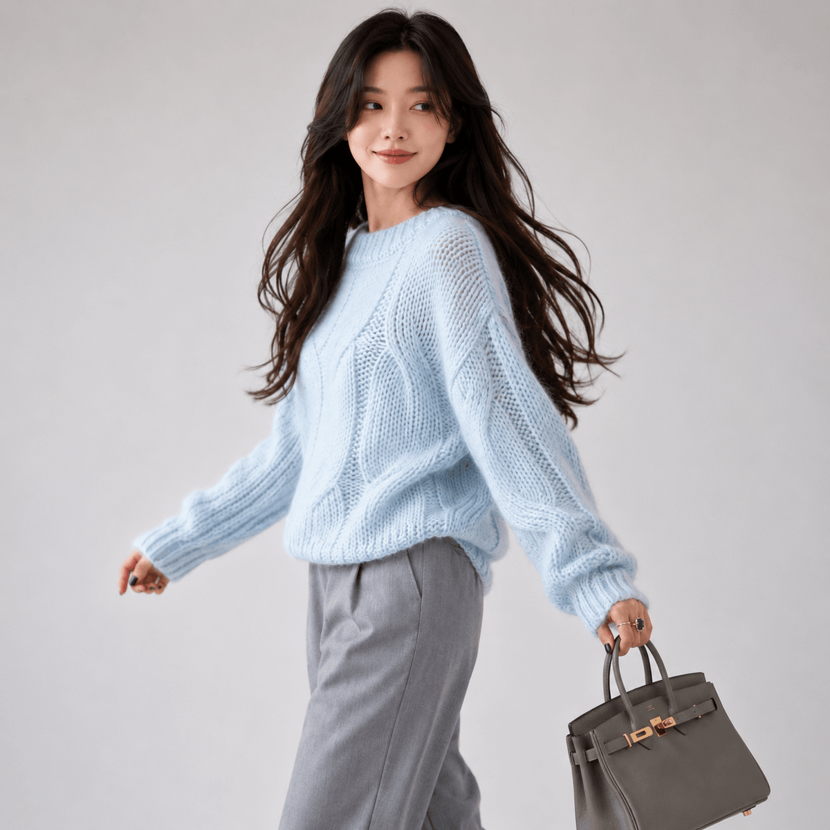 Kawaiies Collection - Apparel - Chunky Twist Vintage O-Neck Pullover Knit Sweater