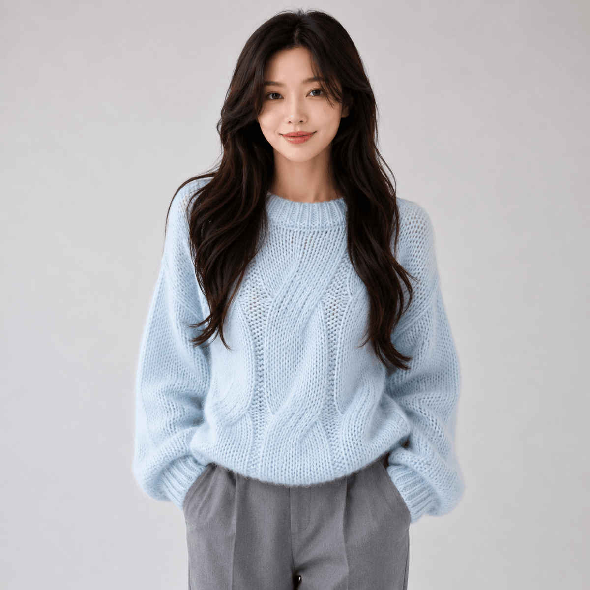 Kawaiies Collection - Apparel - Chunky Twist Vintage O-Neck Pullover Knit Sweater