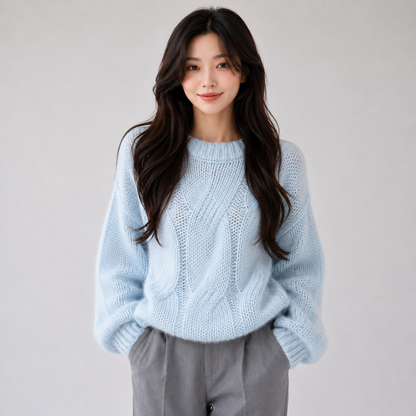 Chunky Twist Vintage O-Neck Pullover Knit Sweater