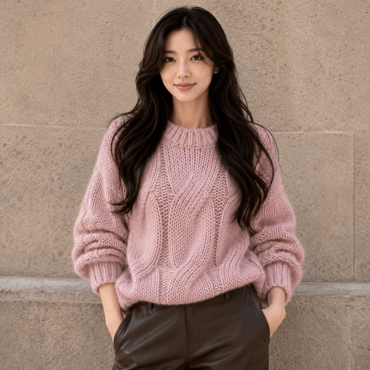 Kawaiies Collection - Apparel - Chunky Twist Vintage O-Neck Pullover Knit Sweater