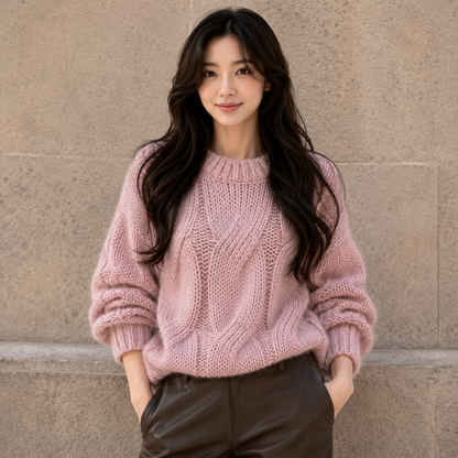Chunky Twist Vintage O-Neck Pullover Knit Sweater