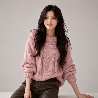 Chunky Twist Vintage O-Neck Pullover Knit Sweater