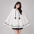 Kawaiies Collection - Apparel - Kawaii White Black Hooded Cat Ears Oversized Ponchos Coats