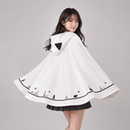 Kawaiies Collection - Apparel - Kawaii White Black Hooded Cat Ears Oversized Ponchos Coats