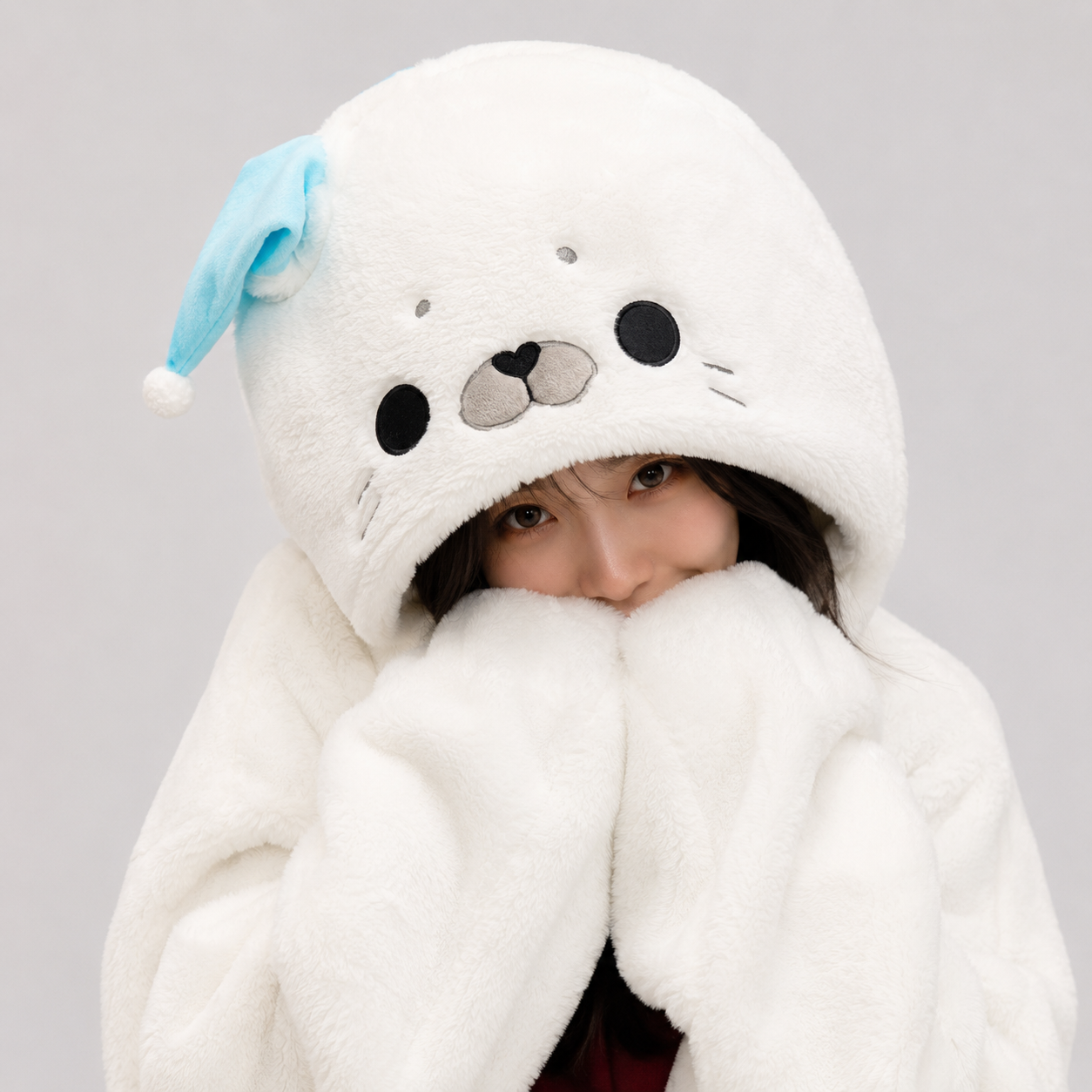 Fluffy White Seal Cloak Hooded Blanket Cape