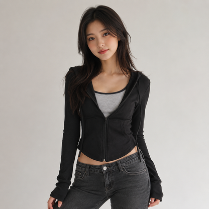 Cropped Soft Stretch Zip-Up Hoodie