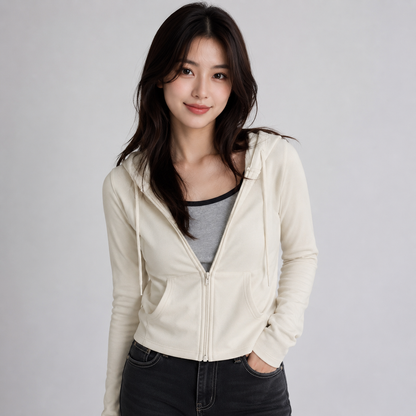 Cropped Soft Stretch Zip-Up Hoodie