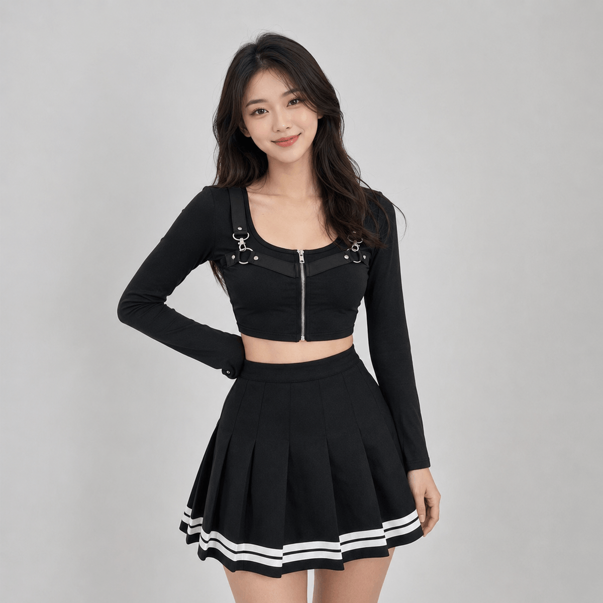 Kawaiies Collection - Apparel - Preppy Pleated Striped Tennis Black Pink Navy White Mini Skirt