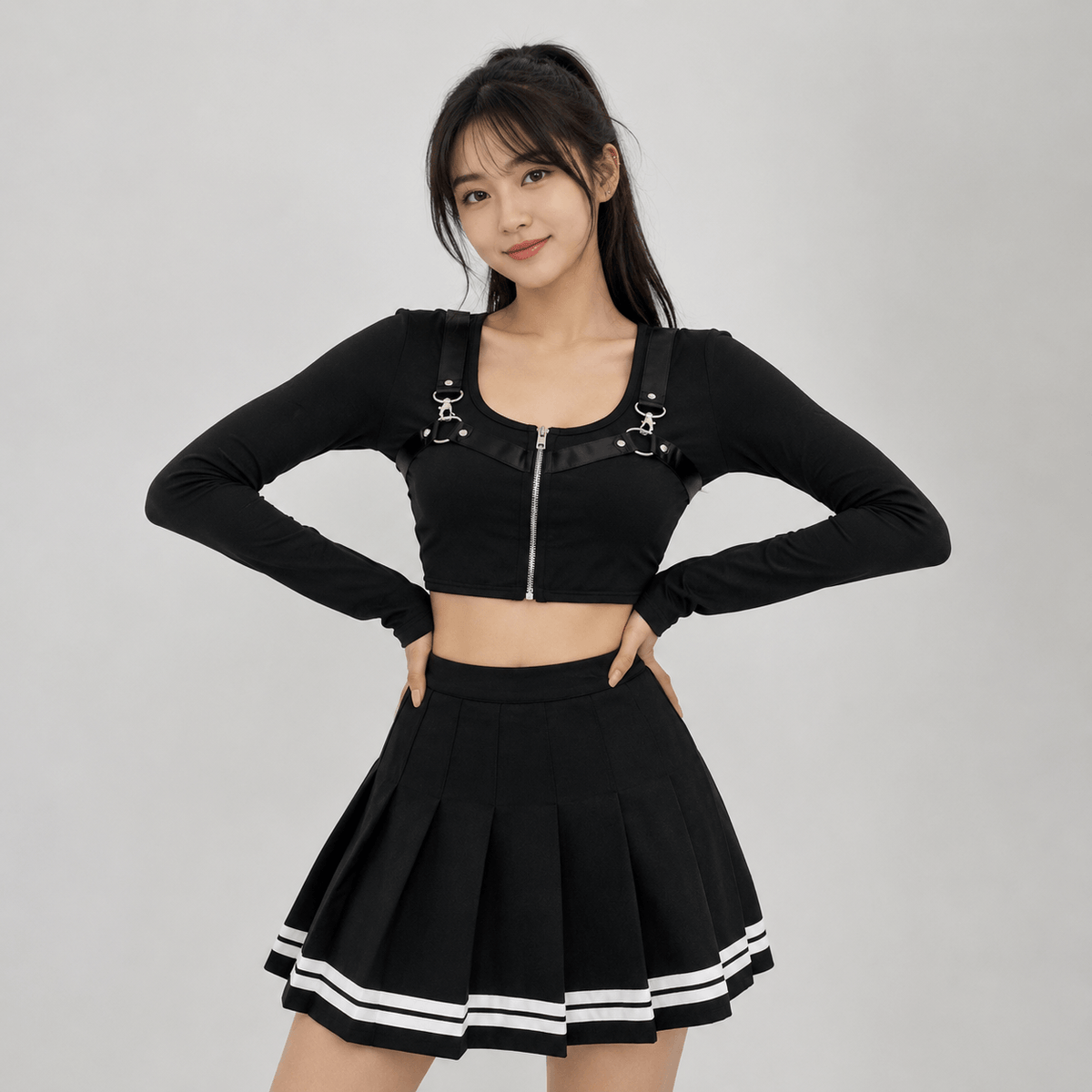 Kawaiies Collection - Apparel - Preppy Pleated Striped Tennis Black Pink Navy White Mini Skirt