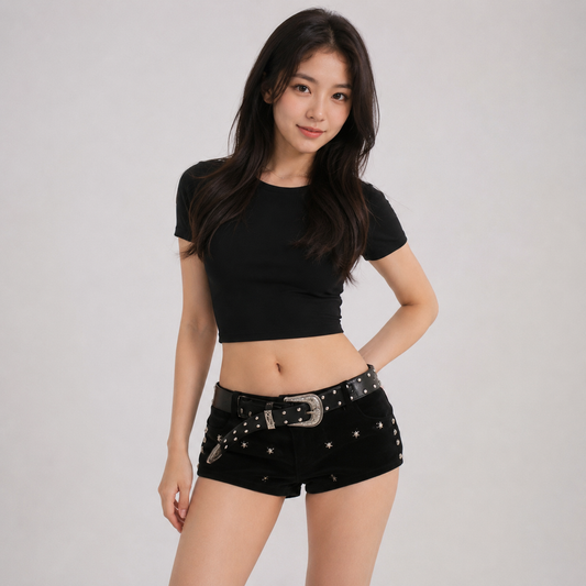 Midnight Skulls Y2K Denim Women's Shorts