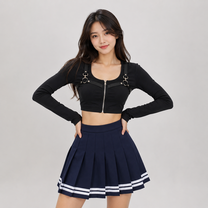 Preppy Pleated Striped Tennis Black Pink Navy White Mini Skirt