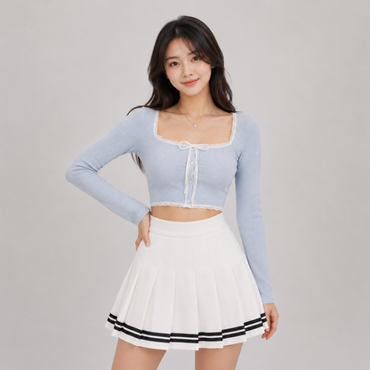 Preppy Pleated Striped Tennis Black Pink Navy White Mini Skirt