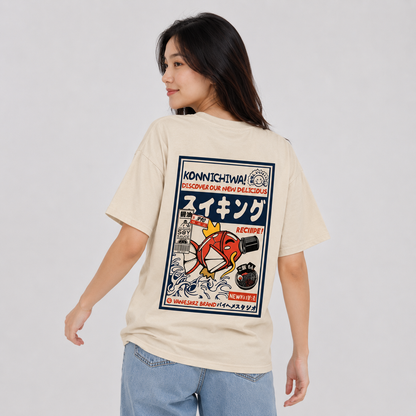 Harajuku Japanese Fish Konnichiwa Poster Unisex Tee