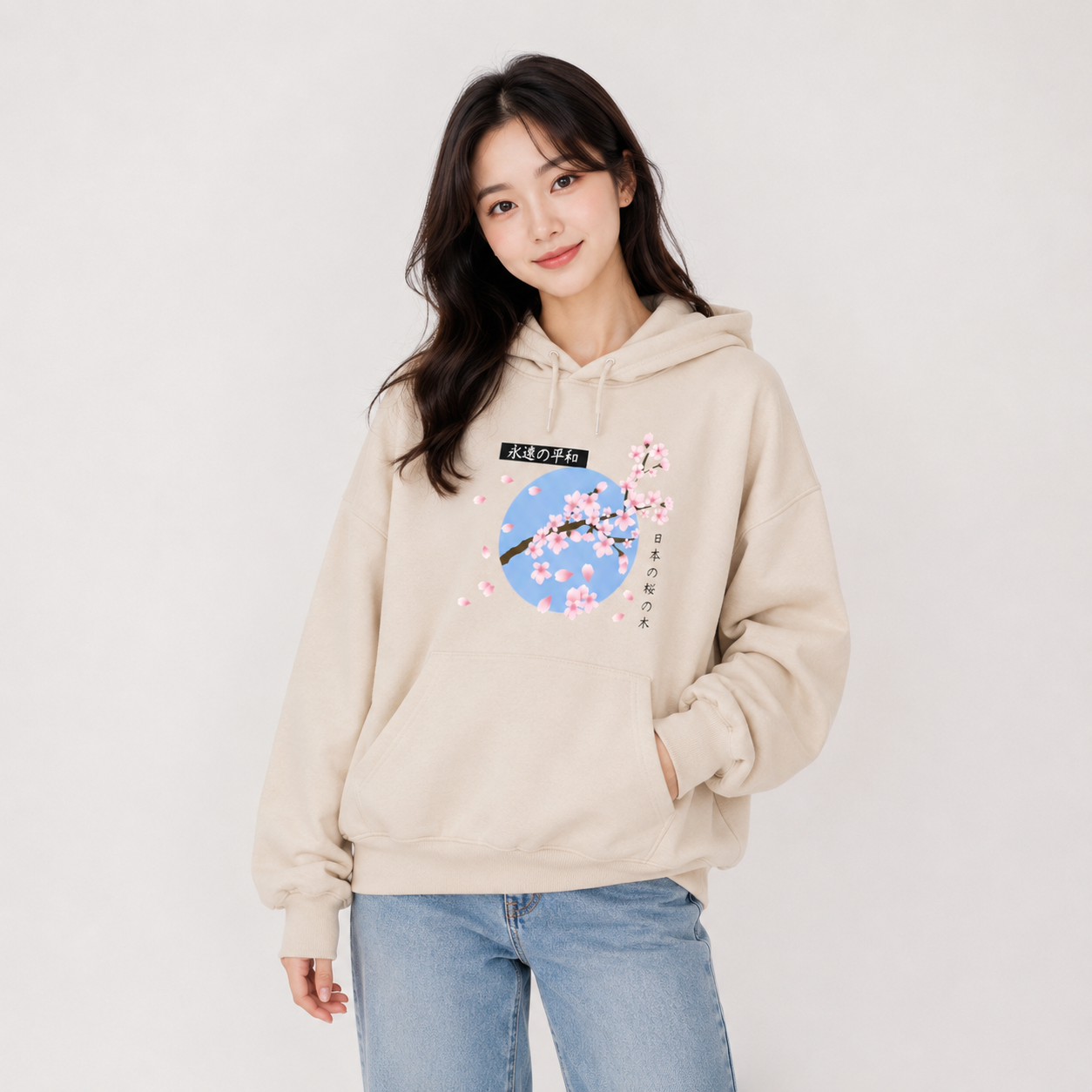 Japanese-themed Cherry Blossom Blue Sky Unisex Hoodie