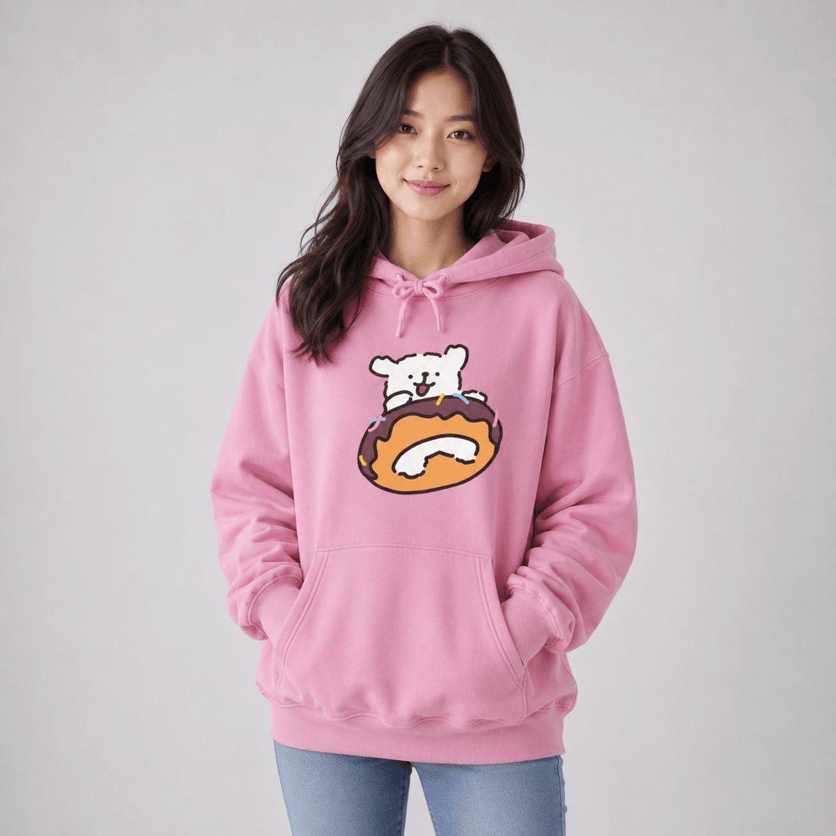 Kawaiies Collection - Apparel - Chocolate Donut Luckie the Dog Unisex Hoodie