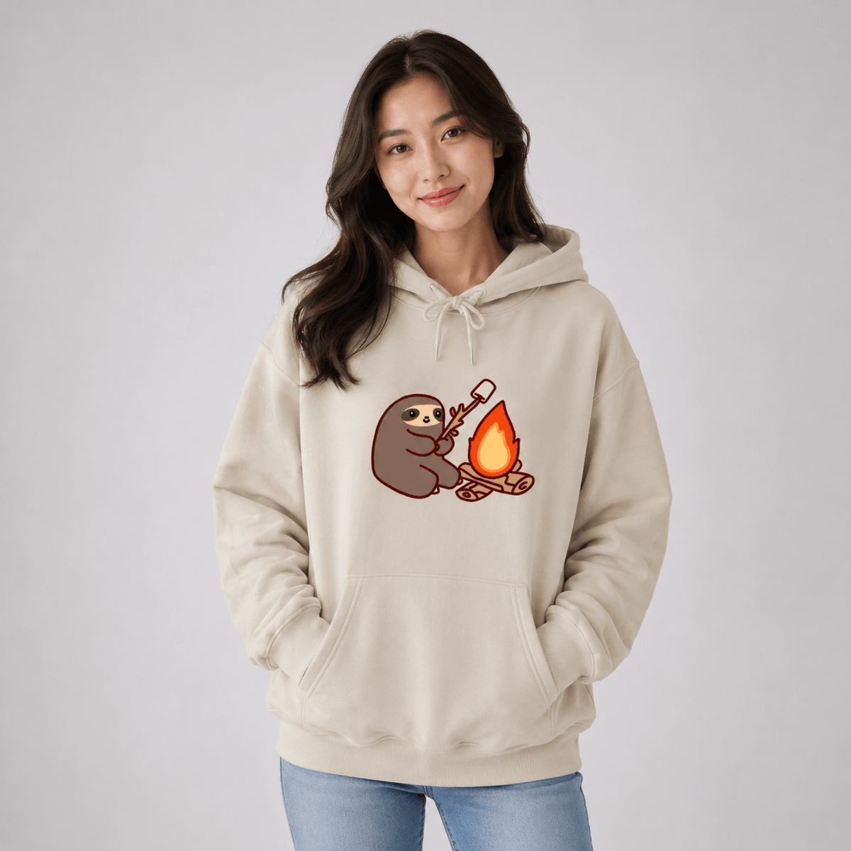 Kawaiies Collection - Apparel - Kawaii Sloth Cooking Marshmallow Campfire Unisex Hoodie