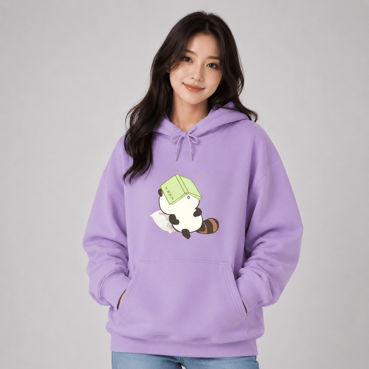 Kawaiies Collection - Apparel - Raccoon Sleeping and Studying Unisex Hoodies