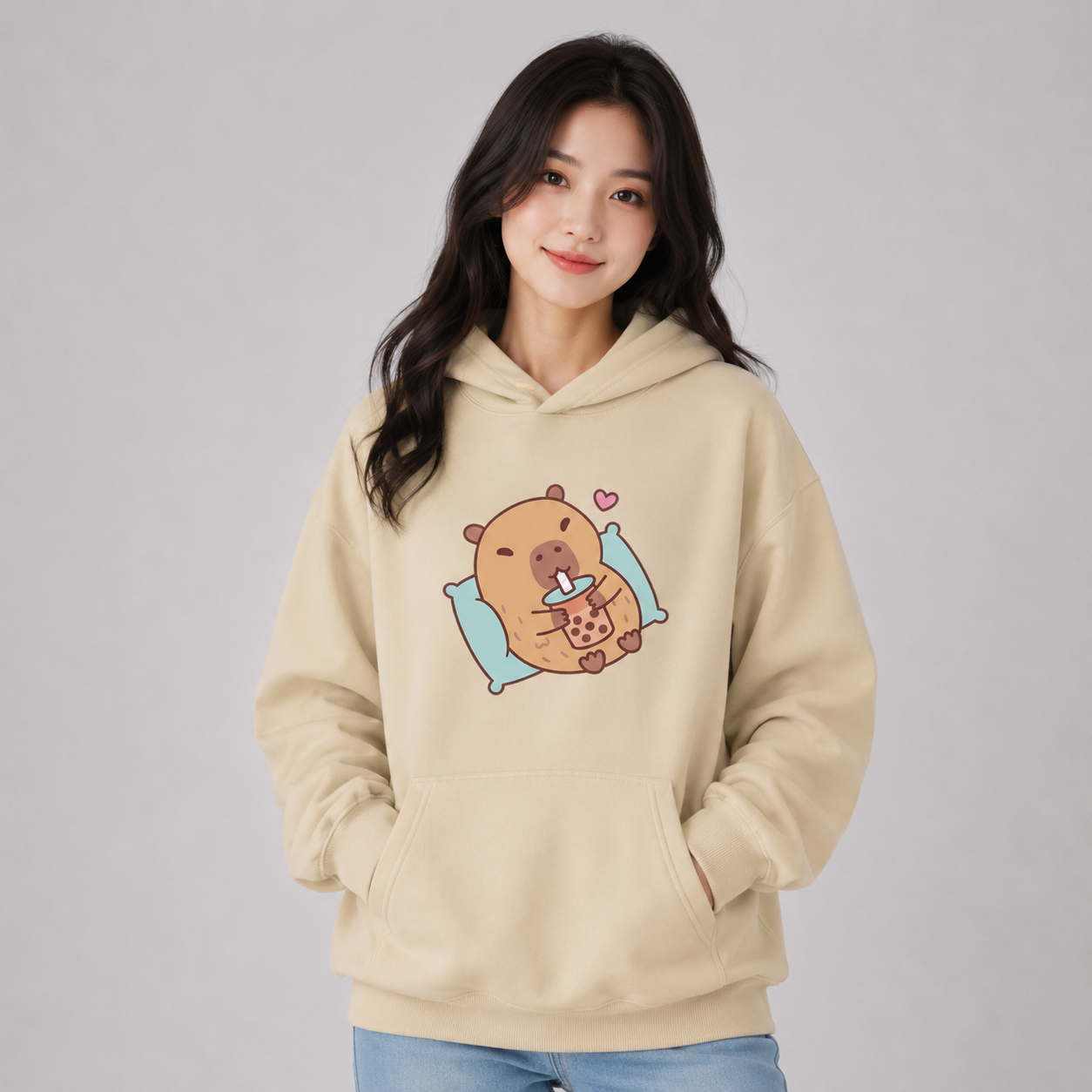 Chilling Capybara with Bubble Tea Unisex Hoodie