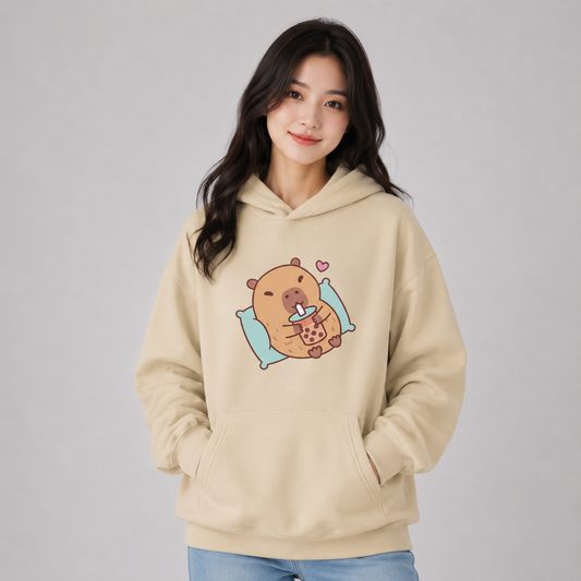 Chilling Capybara with Bubble Tea Unisex Hoodie