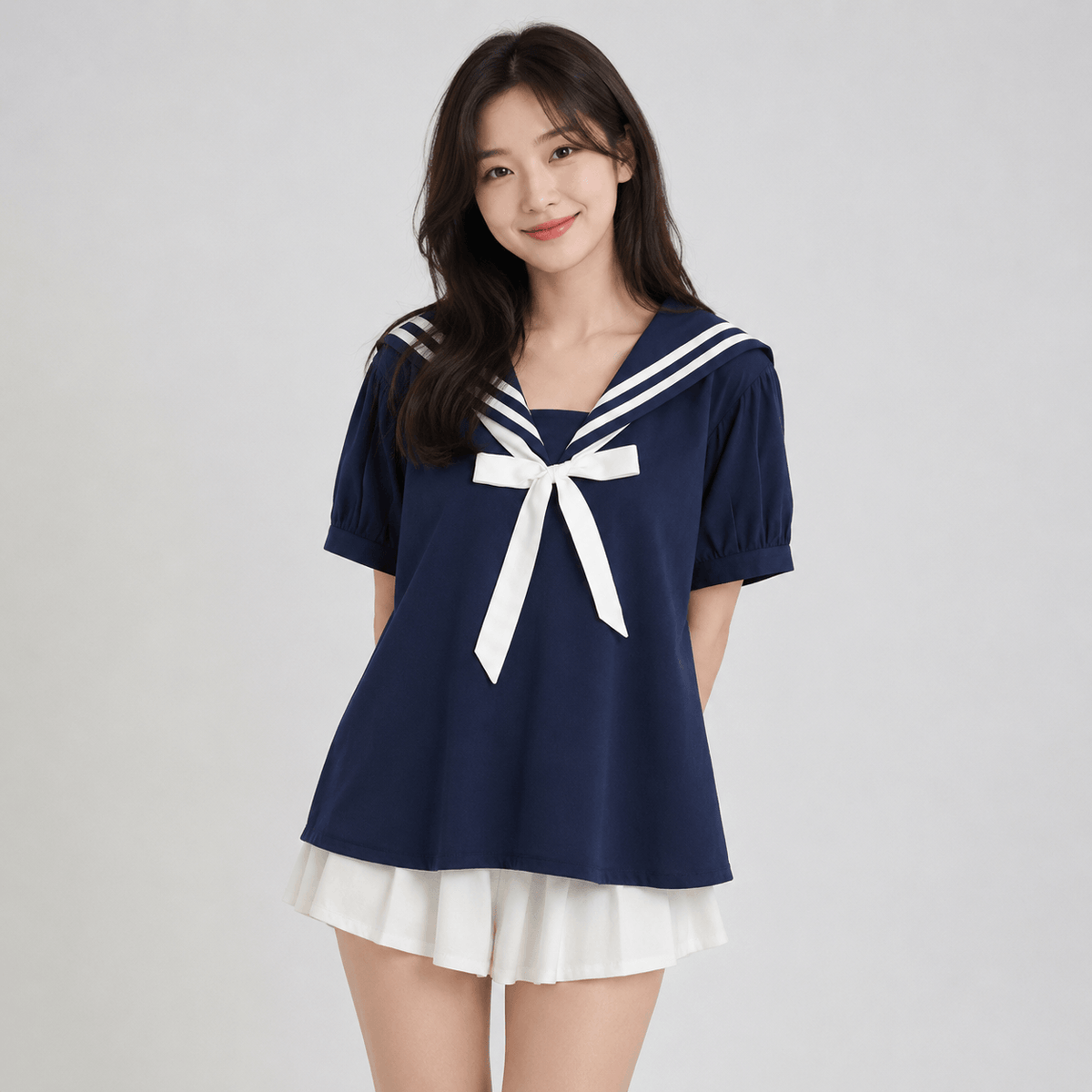 Kawaiies Collection - Apparel - Sailor Moon Inspired Collar White Blue College Shirt Tie Women's Top