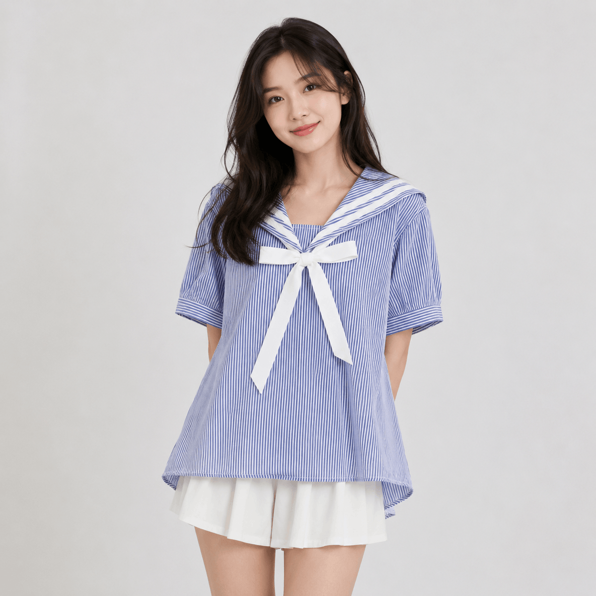 Kawaiies Collection - Apparel - Sailor Moon Inspired Collar White Blue College Shirt Tie Women's Top