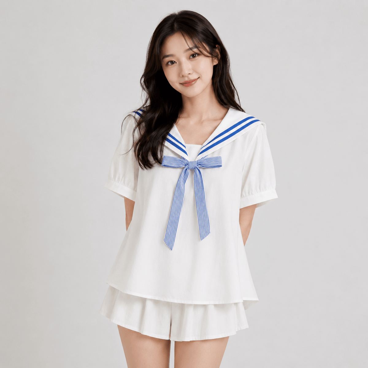Kawaiies Collection - Apparel - Sailor Moon Inspired Collar White Blue College Shirt Tie Women's Top