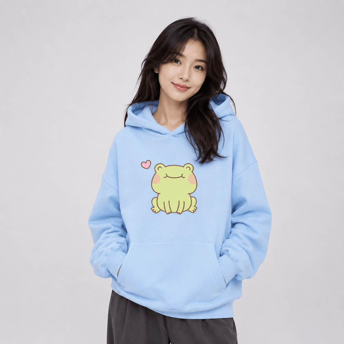 Kawaiies Collection - Apparel - Happy Green Blushing Frog Unisex Hoodie