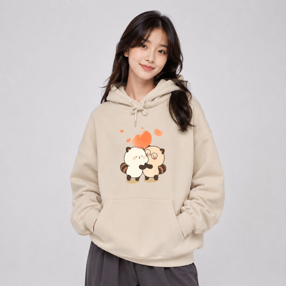Kawaiies Collection - Apparel - Raccoon Hug Love Heart Unisex Hoodie