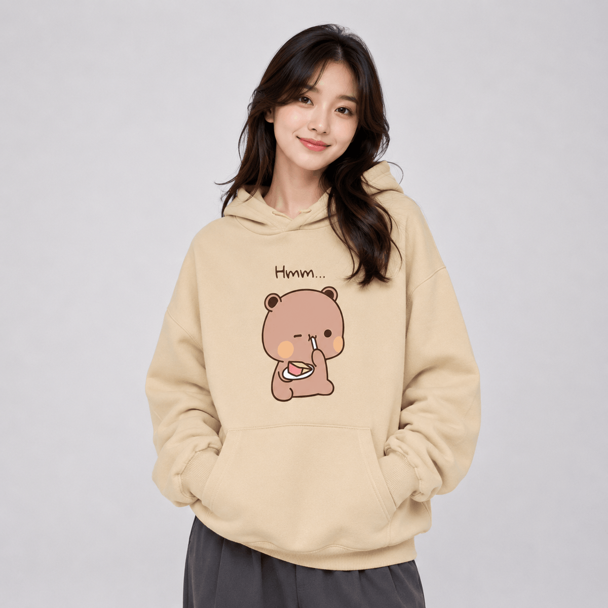 Kawaiies Collection - Apparel - Boba the Brown Bear Munching Cake Unisex Hoodies