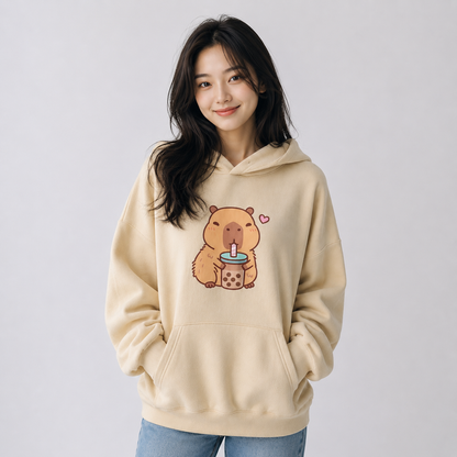 Capybara Drinking Bubble Tea Unisex Hoodie