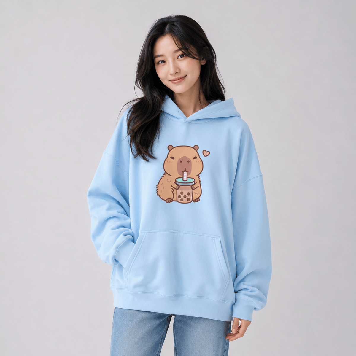 Kawaiies Collection - Apparel - Capybara Drinking Bubble Tea Unisex Hoodie