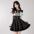 Kawaiies Collection - Apparel - Gothic Heart Bow High Waist Black Plaid Skirt