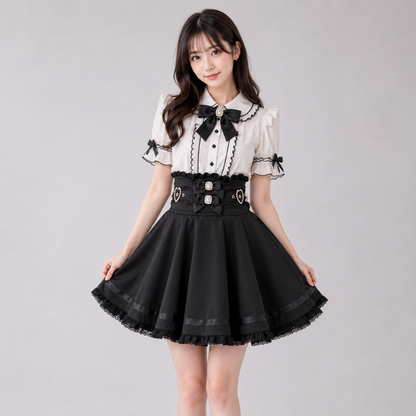 Gothic Heart Bow High Waist Black Plaid Skirt