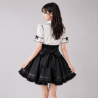 Kawaiies Collection - Apparel - Gothic Heart Bow High Waist Black Plaid Skirt
