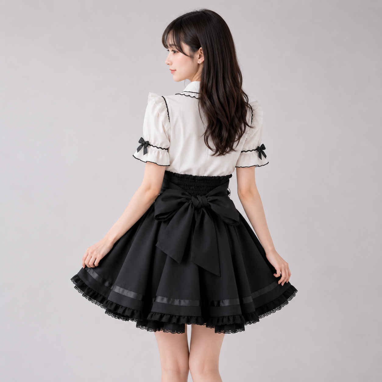 Gothic Heart Bow High Waist Black Plaid Skirt