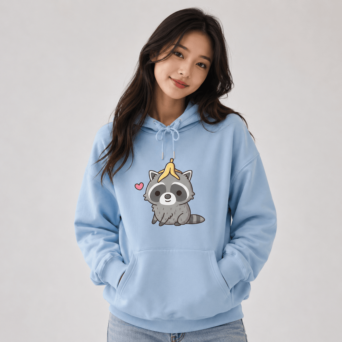 Kawaiies Collection - Apparel - Cute Raccoon with Banana Peel Unisex Hoodie