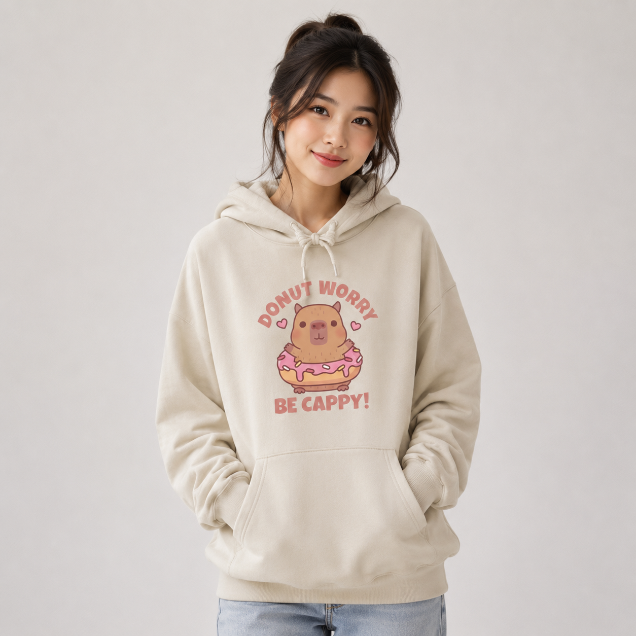 Don't Worry Be Cappy Capybara Donut Unisex Hoodie