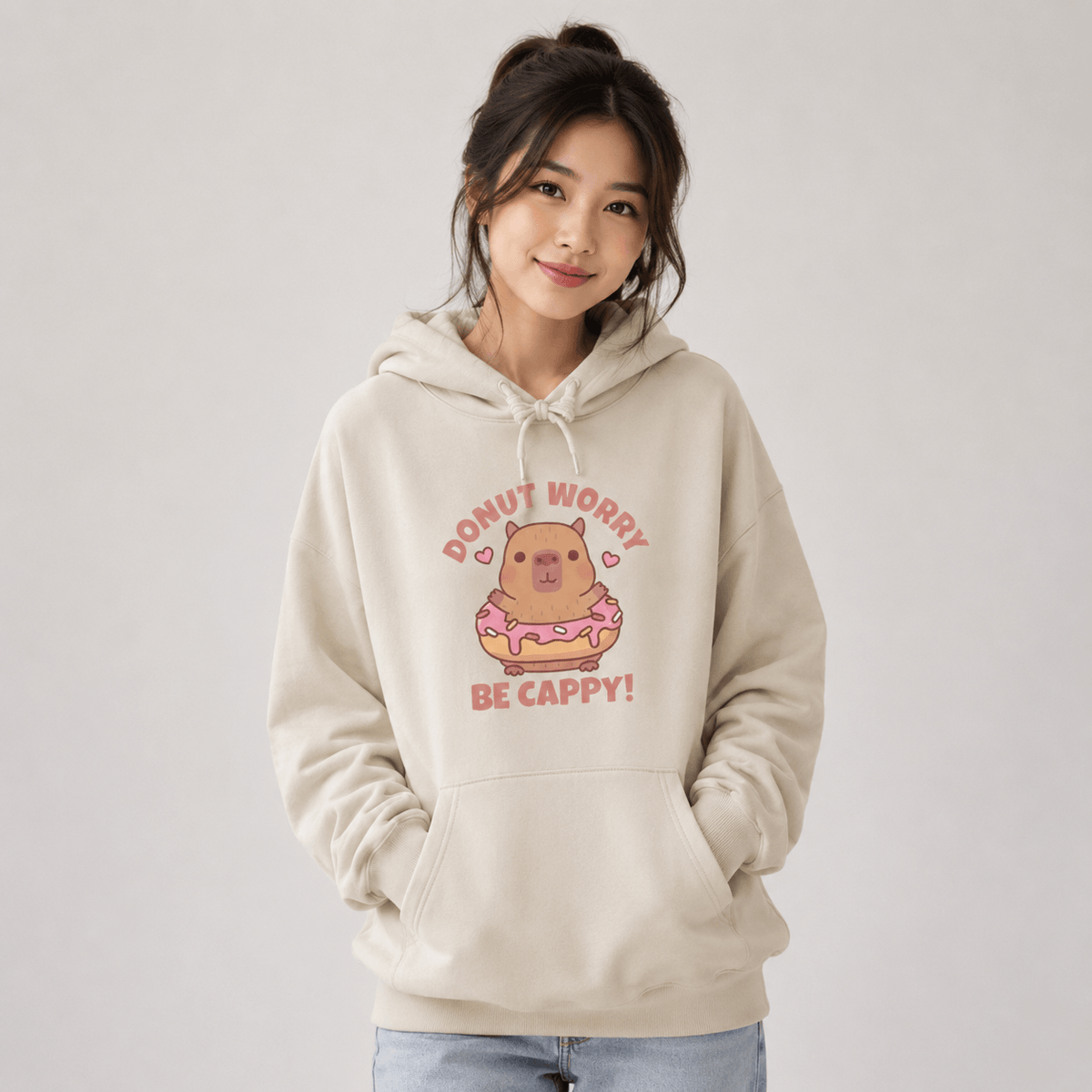 Kawaiies Collection - Hoodies - Don't Worry Be Cappy Capybara Donut Unisex Hoodie