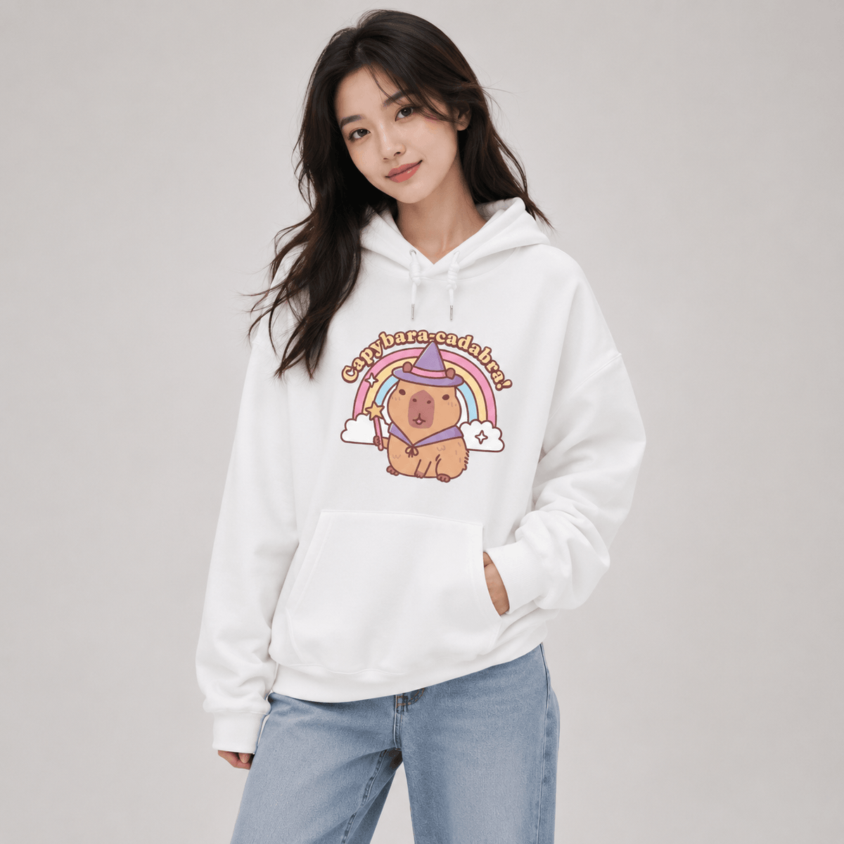 Kawaiies Collection - Apparel - Capybara-Cadabra Rainbow Magician Unisex Hoodie