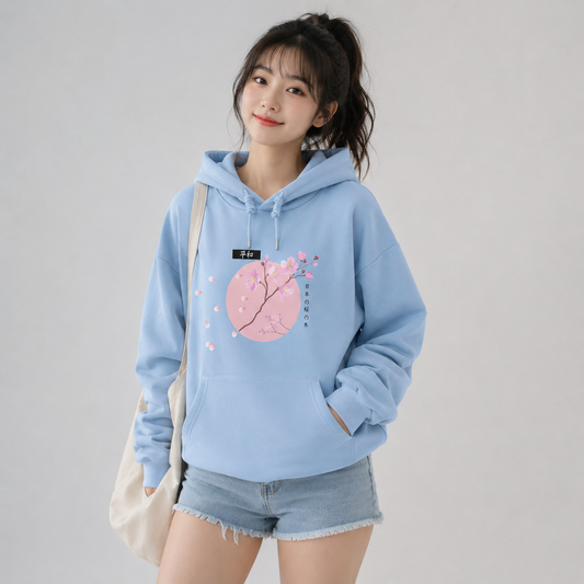 Japanese-themed Cherry Blossom Pink Sun Unisex Hoodie