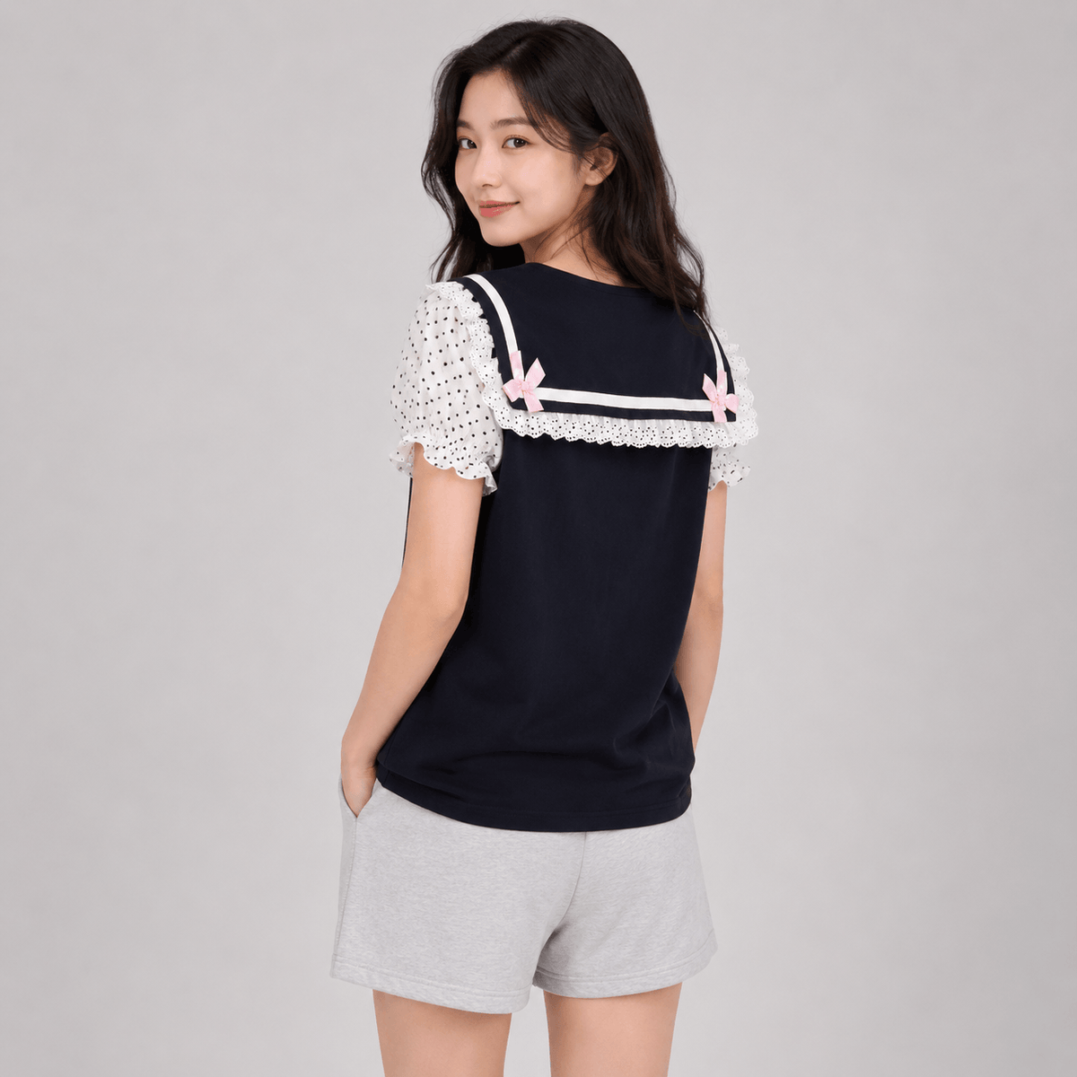 Kawaiies Collection - Apparel - Black Japanese-themed Harajuku Panda Lace Women's Tee