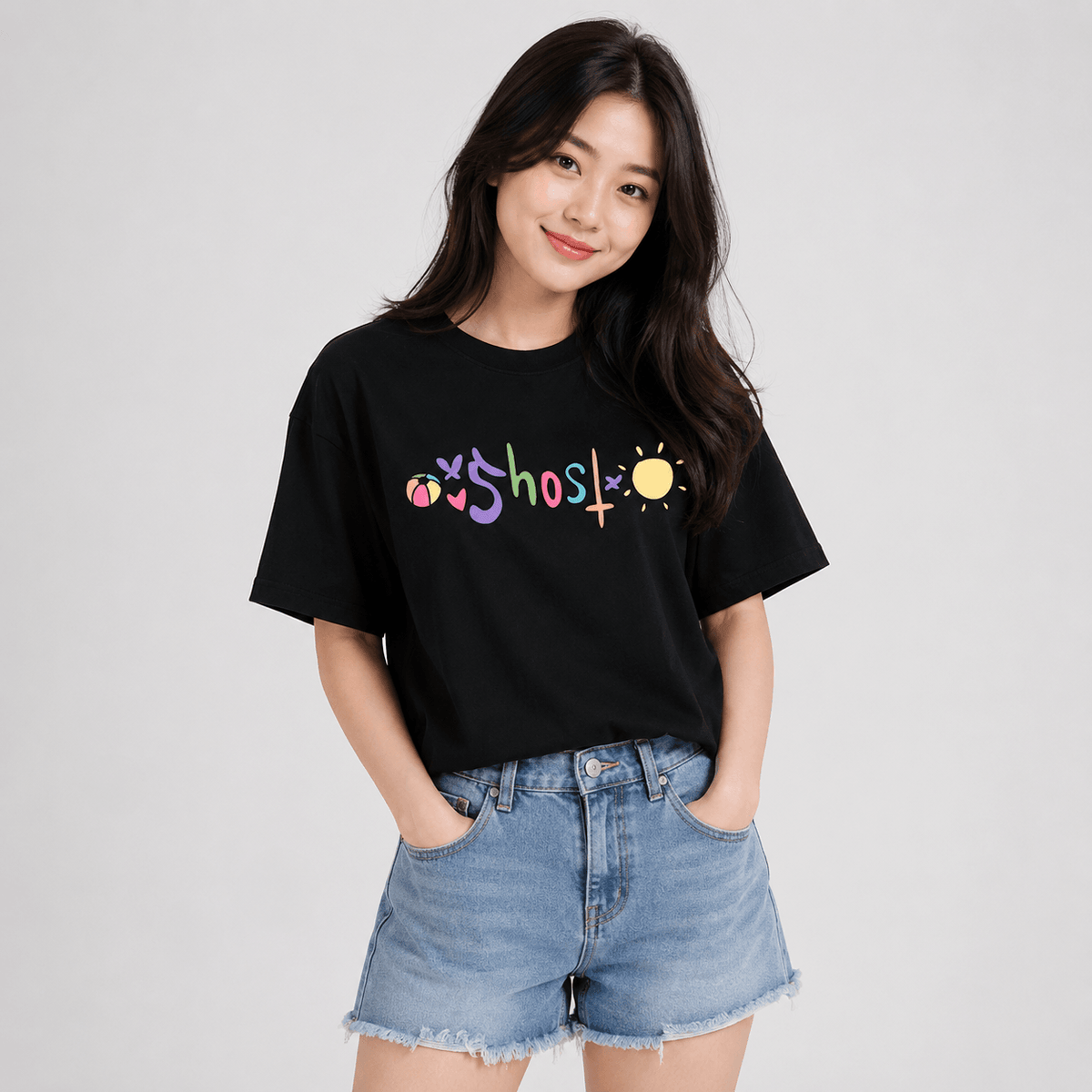 Kawaiies Collection - Apparel - Cute Ghost Band Illustration Unisex Tee