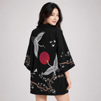 Kawaiies Collection - Kimono - Japanese-themed Red Sun White Cranes Unisex Kimono