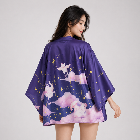 Galaxy Purple Blue Pink Clouds Women's Kimono