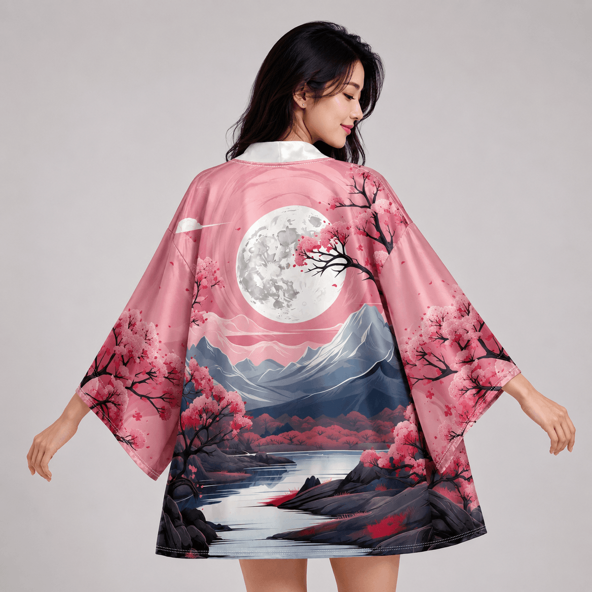 Kawaiies Collection - Kimono - Pink Japanese-themed Sakura Mountains Unisex Kimono