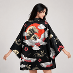 Kawaiies Collection - Kimono - Japanese-themed Cranes Mt Fuji Navy Sun Black Unisex Kimonos