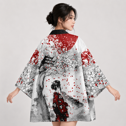 Japanese-themed Lady in Red Unisex Kimono