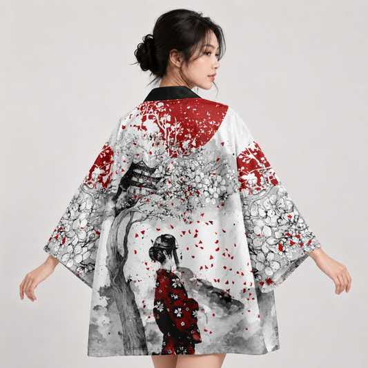 Japanese-themed Lady in Red Unisex Kimono