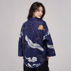 Kawaiies Collection - Kimono - Japanese-themed Crane Cloudy Waves Unisex Purple/White Kimono