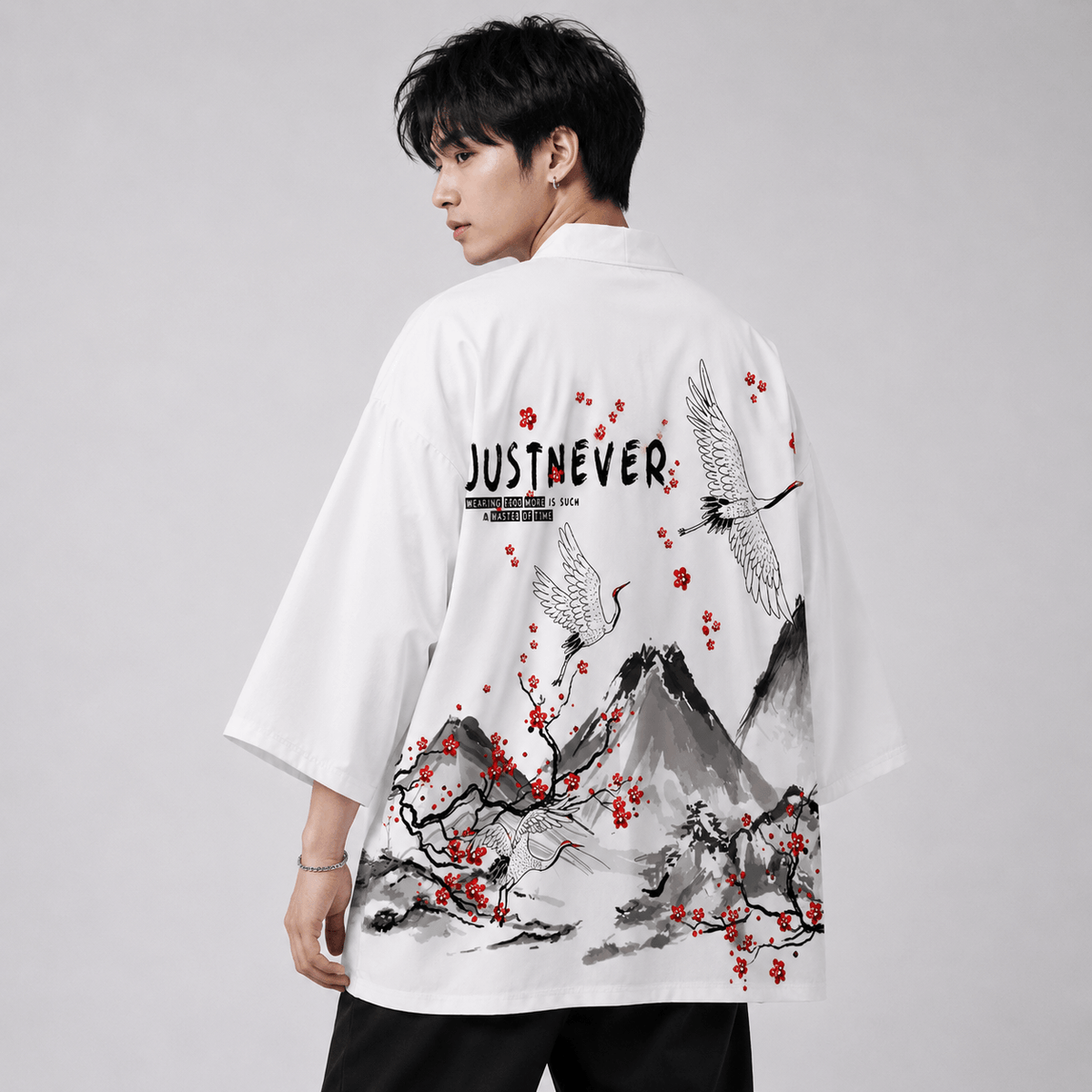 Kawaiies Collection - Kimono - Japanese-themed Crane Mountains Two-Piece Kimono Top & Shorts Sets